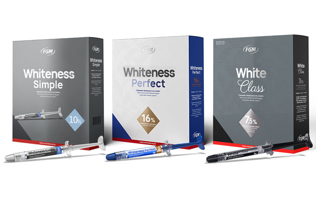 imagem mostrando embalagem do whiteness simple, whiteness perfect e white class